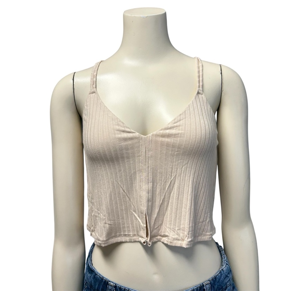 Aerie Lace Applique Crop Top Womens‎ Medium Tan Ribbed NWT